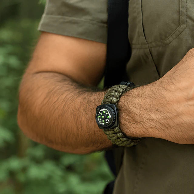 Paracord bracelet with a lighter and a whistle