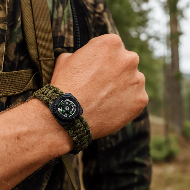 Paracord bracelet with a lighter and a whistle